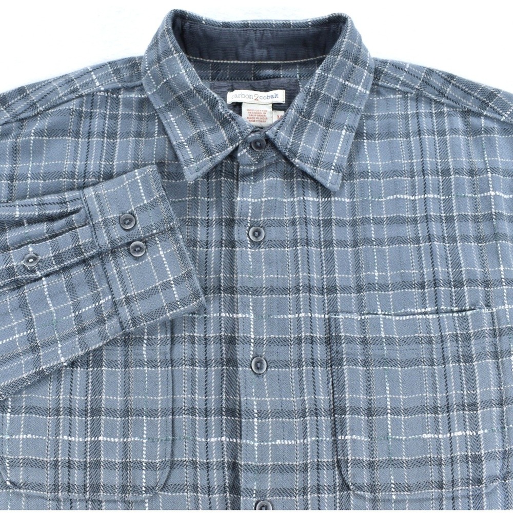 Carbon 2 Cobalt Mens Blue Plaid Cotton Button Down Shirt Size M